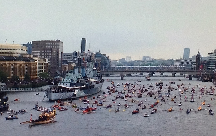 Gloriana passes HMS Belfast