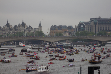 Boats on the Thames during the Queen's Jubilee Pageant